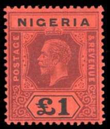 Nigeria #12 Cat$190, 1914 £1 violet and black, hinged