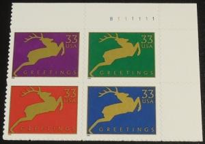 1999 33c Reindeer Scott 3356-3359 PB U/R Mint NH