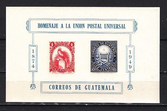 Guatemala, Scott cat. 338. 75th Anniversary of U.P.U. s/sheet.