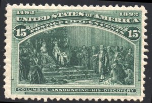 US Scott #238 - VF - 15c Columbus Discoveries - Dark Green - OG - 1893