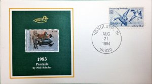 1984 50th Anniversary Duck Stamp FDC RW50 1983 PINTAIL DUCKS, HONOLULU, HAWAII