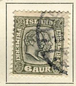 ICELAND; 1907 early Double Kings issue fine used 6a. value