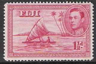 Fiji #132b KG VI & Outrigger Canoe MH