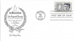 1964 FDC, #1246, 5c John F. Kennedy, Artmaster - single/block of 4