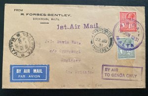 1931 Malta First flight Airmail cover FFC To Tynygongl Anglesey England