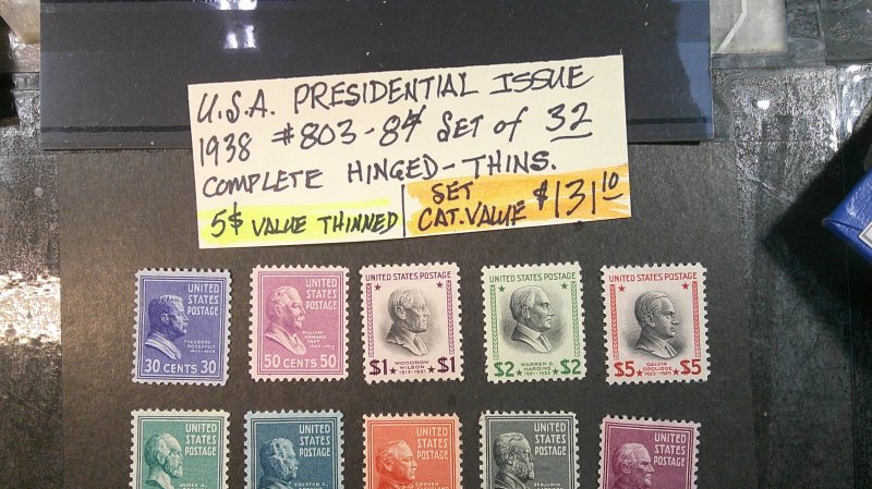 U.S.A 1938 Presidential issue Scott# 803-834 complete hinged set