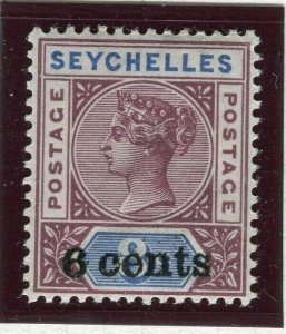 SEYCHELLES; 1901 early surcharged QV issue Mint hinged ' 6 CENTS ' value