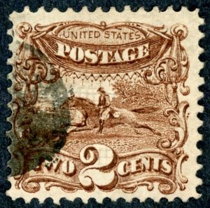 #113 – 1869 2c Pony Express, brown. Used. Good Centering.