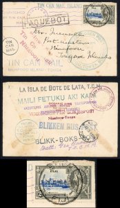 Fiji 1936 to Tonga Tin Can Mail Numerus Handstamps