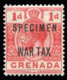 Grenada #MR2S Cat$45+ (for hinged), 1916 1p scarlet, overprinted Specimen, ne...