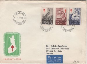 Finland 1962 FDC Sc B163-B165 Hare, Pine marten, Ermine  Airmail to Canada