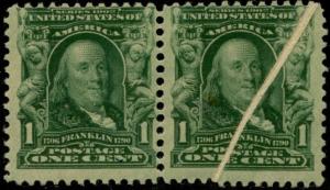 #300 VAR. 1¢ OG NH PAIR; RIGHT SIDE HAVING PRE-PRINT PAPER FOLD ERROR BP8832