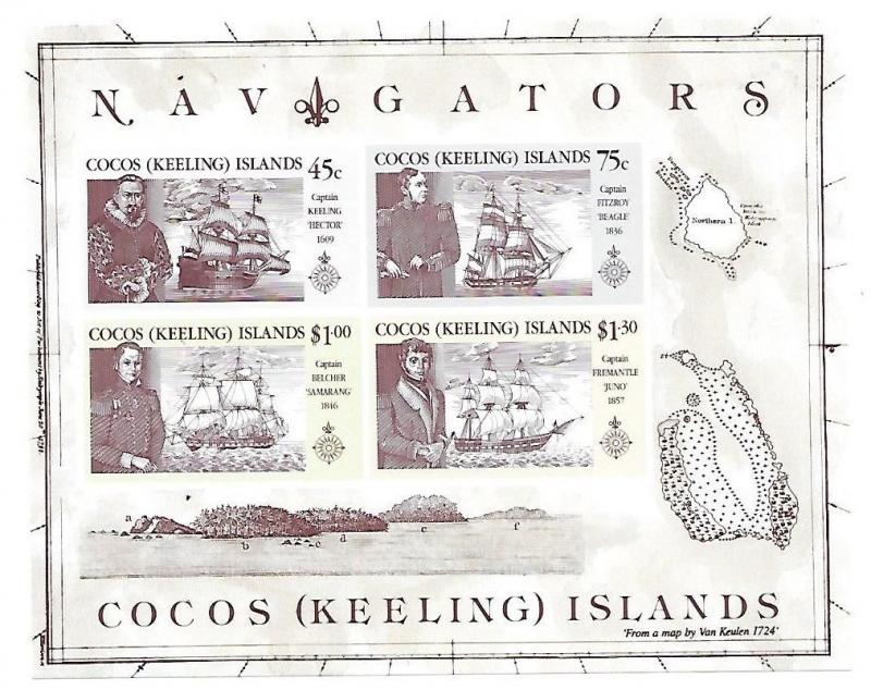 Cocos Islands 1990 Explorers & Their Ships S/S MNH C1