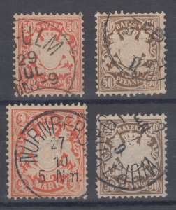 Bavaria Sc 44/53 used 1876-81 issues, 4 diff sound & F-VF