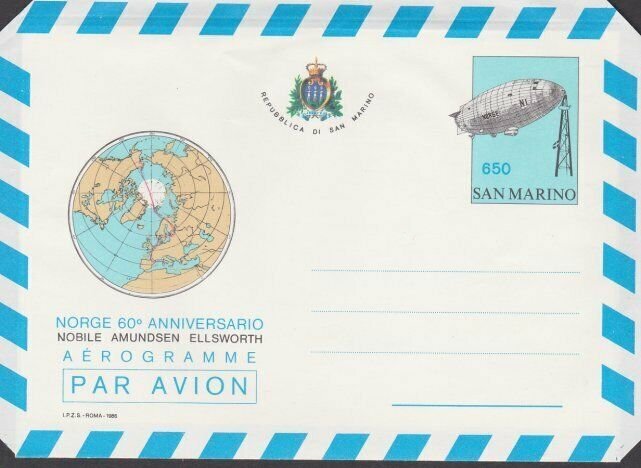SAN MARINO 1986 650L aerogramme Polar exploration unused....................M975