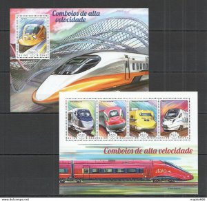 2014 Guinea-Bissau Transport High Speed Trains Kb+Bl ** Stamps St1110
