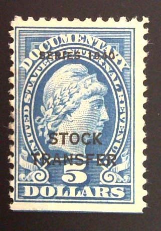 Scott #RD58 - $5 Dark Blue - Stock Transfer Stamp - HR Disturbed Gum - 1940