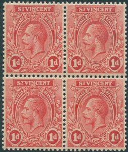 St Vincent 1921 1d red SG132a MNH block x4