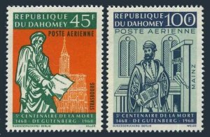 Dahomey C69-C70,C70a,MNH.Michel 344-345,Bl.13.Johann Gutenberg-500,1968.Monument