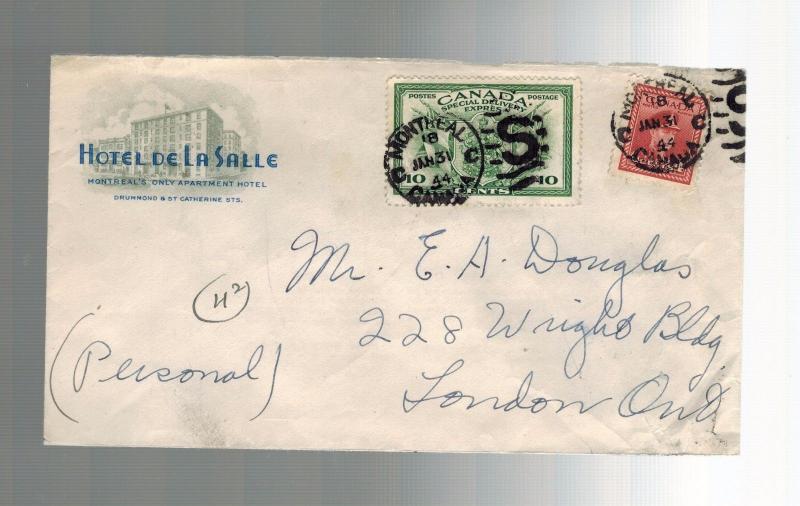 1944 Montreal to London Ontario Canada Hotel de la Salle Advertising Cover 