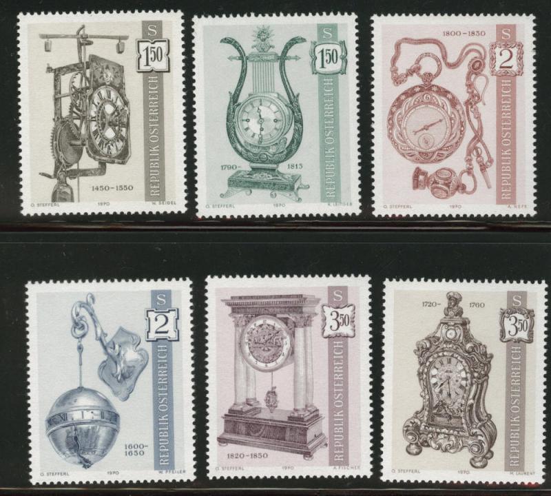 Austria Scott 865-870 MNH** 1970 Clock set