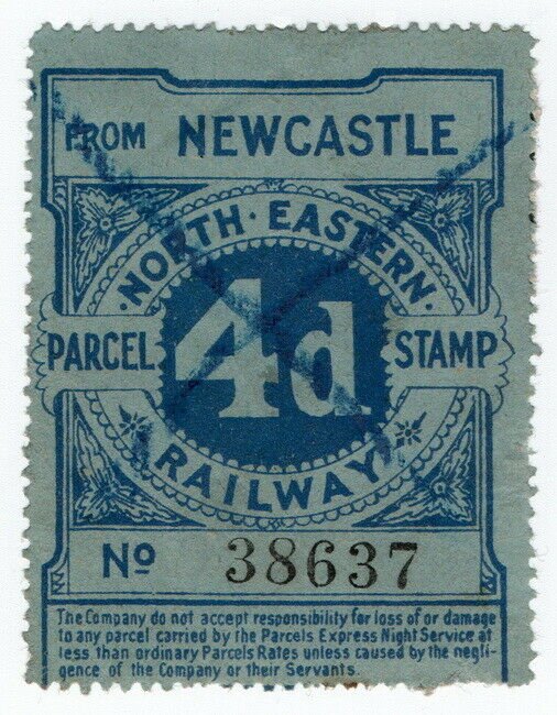 (I.B) North Eastern Railway : Parcel Stamp 4d (Newcastle) 