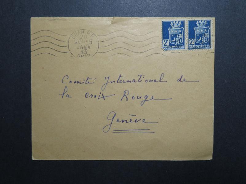 Algeria 1943 Censor Cover to Geneva Red Cross / Sm Top Tear - Z12048