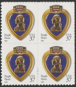 US 3784 Purple Heart 37c block 4 MNH 2003