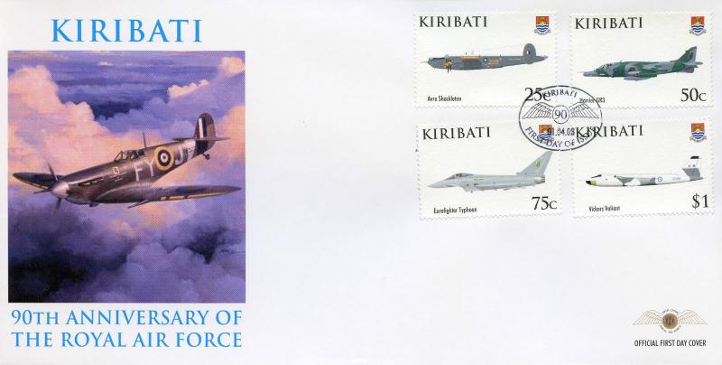 Kiribati 2008 FDC RAF Royal Air Force 90th Anniv 4v Cover Avro Aviation Stamps