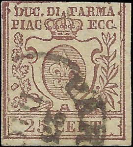 VEGAS - 1857 Parma Italy 25c Stamp - Sc# 10 - Used