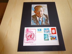 Dag Hammarskjold UN Art Postcard and FDC mount matte size A4