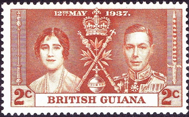 BRITISH GUIANA 1937 KGVI 2c Yellow-Brown, Coronation SG305 MH