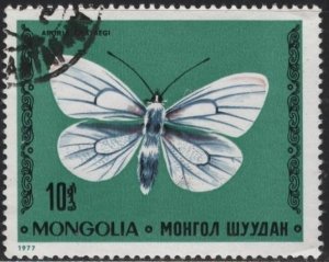 Mongolia 982 (used cto) 10m black-veined white butterfly (1977)