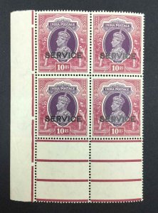 MOMEN: INDIA SG #O138 1939 BLOCK MINT OG NH £120++ LOT #63889