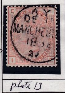 Great Britain 1881 QV Nr.87 1sh salmon Plate-13 Manchester CDS F/VF/Used