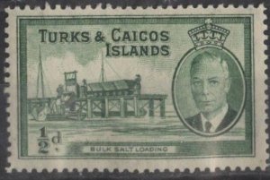 Turks & Caicos 105 (mlh) ½p loading bulk salt, dp grn (1950)