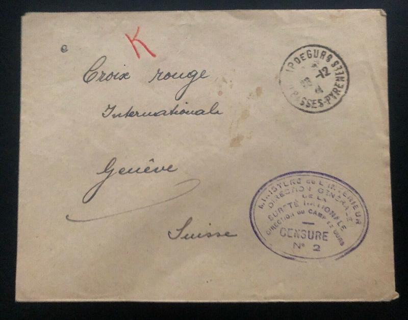 1941 France Internment Camp de Gurs prisoner Cover to RedCross B