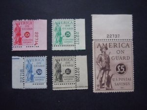 1941 #PS11-PS 15 Postal Savings Stamp Plate # Singles  MNH OG VF CV $185 #2