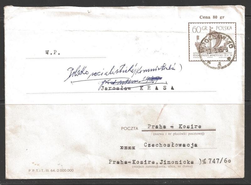 Poland postal envelope Wroclaw (13.8.55) to Czechoslovakia