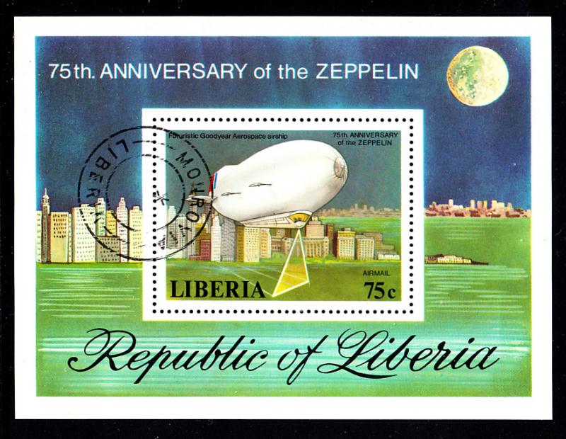 Liberia used 1978 #C219 Souvenir sheet 75c Futuristic zeppelin 75th anniversary