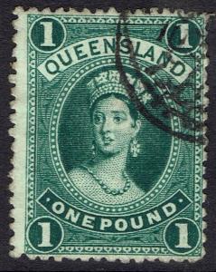 QUEENSLAND 1882 QV LARGE CHALON 1 POUND WMK CROWN/Q UPRIGHT USED 