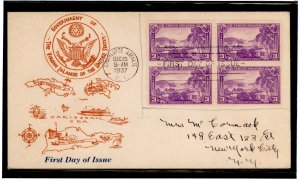 US 802 1937 3c Virgin Islands (part of the US Possessions series) bl of 4 on an addressed FDC with a Scatchard cachet
