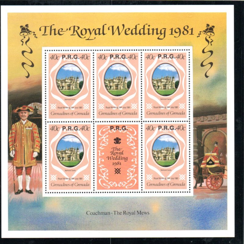 GRENADINES 1981 ROYAL WEDDING 40c M/SHEET WITH RPG OVERPRINT