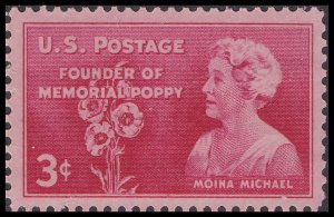 US 977 Moina Michael 3c single MNH 1948