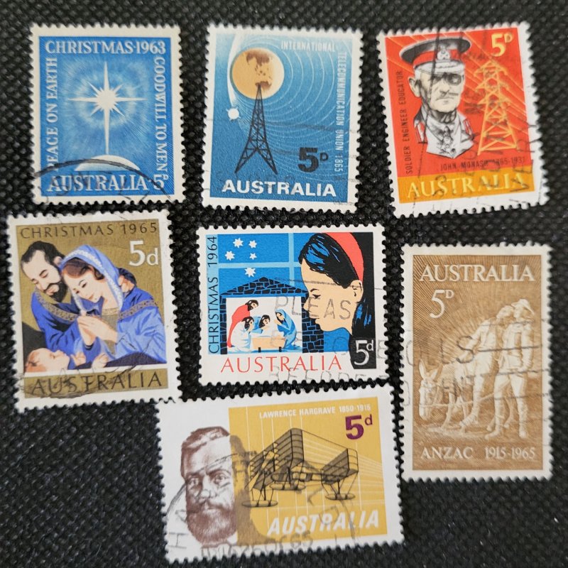 Australia, 1963-71, Seven issues, Xmas plus, 380, 384-5,388,390-1,393, SCV$1.75