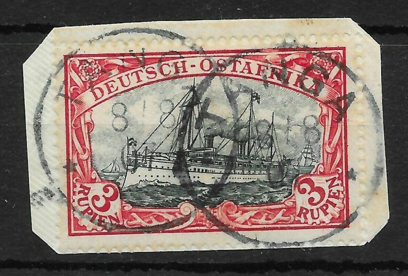 GERMAN EAST AFRICA SG25 1901 3r BLUE-BLACK & RED USED ON SMALL PIECE 