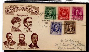 US 879-883 1940 Composers set of five (Famous Americans series) on one cacheted addressed FDC (of the 10c stamp)