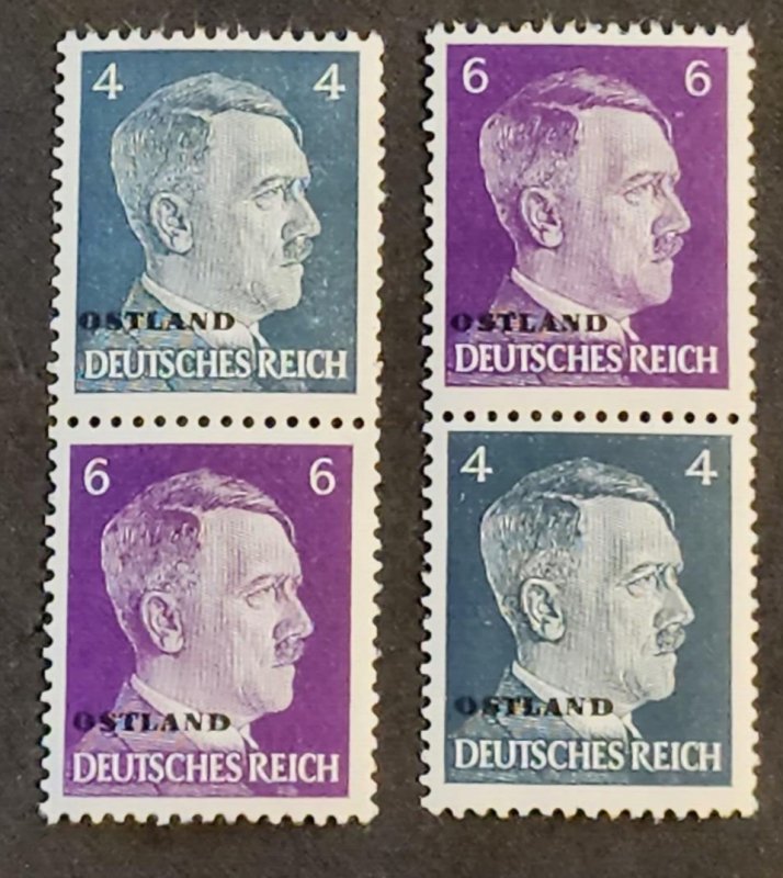 WW2 WWII German Third Reich Adolf Hitler Ostland overprint Stamps strips MNH AH9