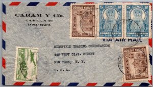 BOLIVIA POSTAL HISTORY AIRMAIL COVER MULT FRANKING ADDR USA CANC YRS'1940-50 