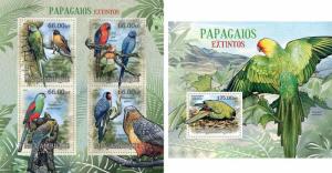 Extinct Parrots Papageien Birds Vögel Animals Fauna Mozambique MNH stamp set